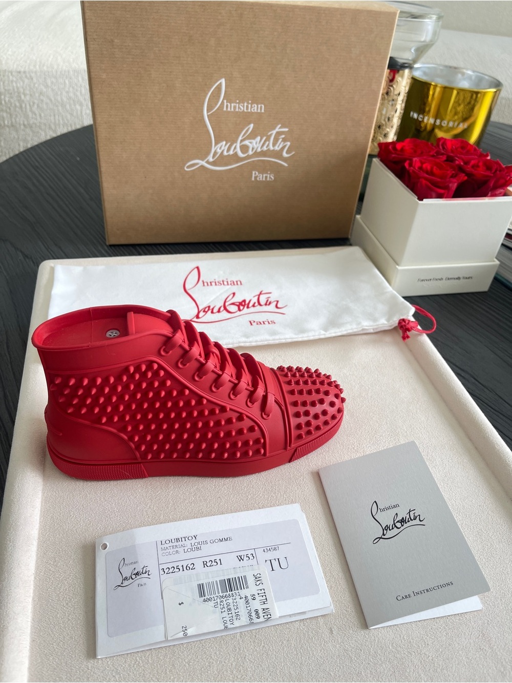 Loubitoy Red Spiked Sneaker Dog Toy High-Top Rubber Designer Pet Toy Italy
